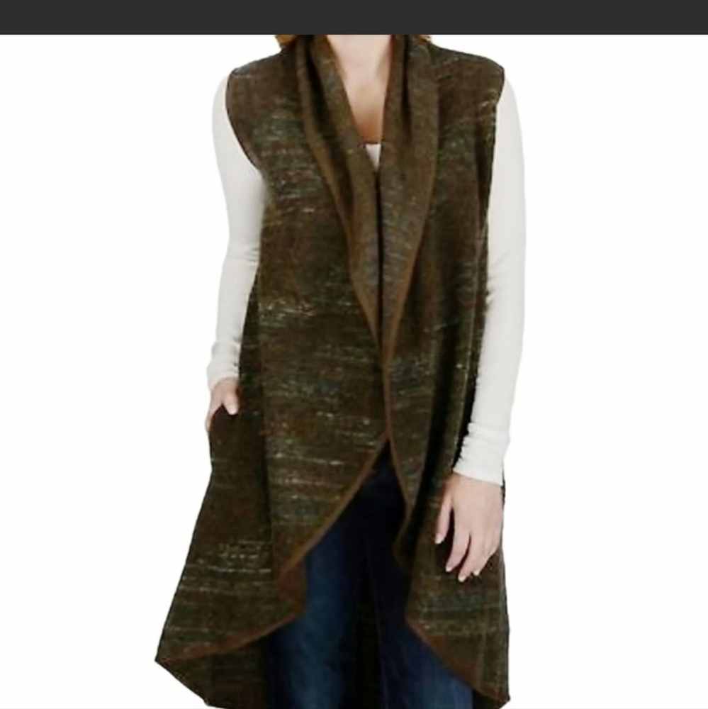 Lucky Brand Sleeveless Cardigan Open Front Wool Blend Women's Size XS Green